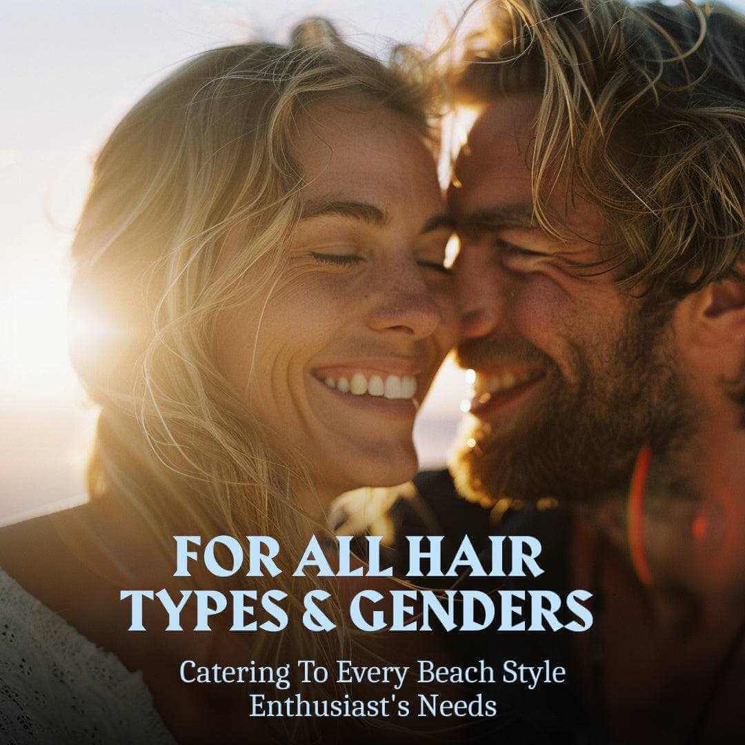 Two people embracing with text 'For all hair types & genders