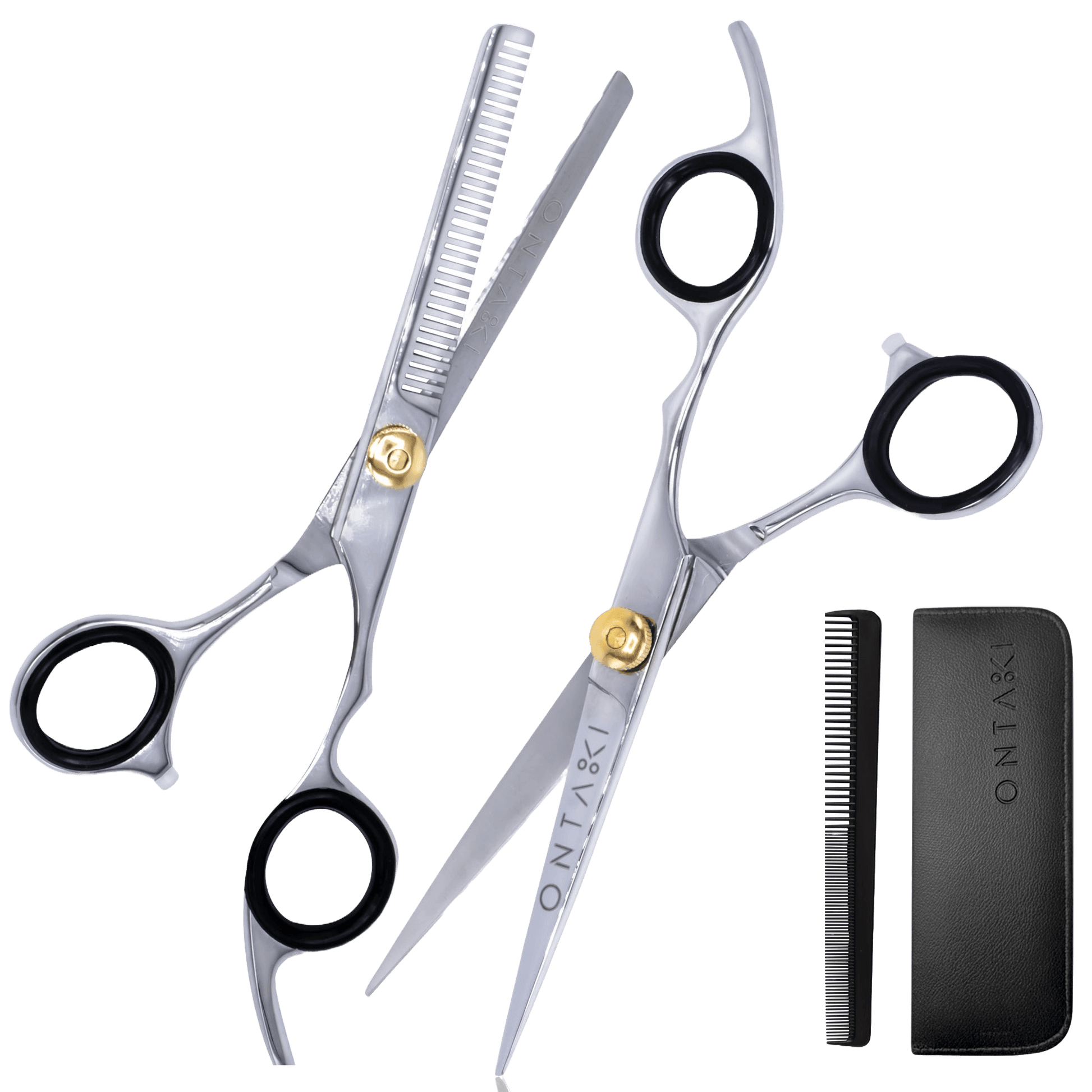 Set of hairdressing scissors and a comb on a white background