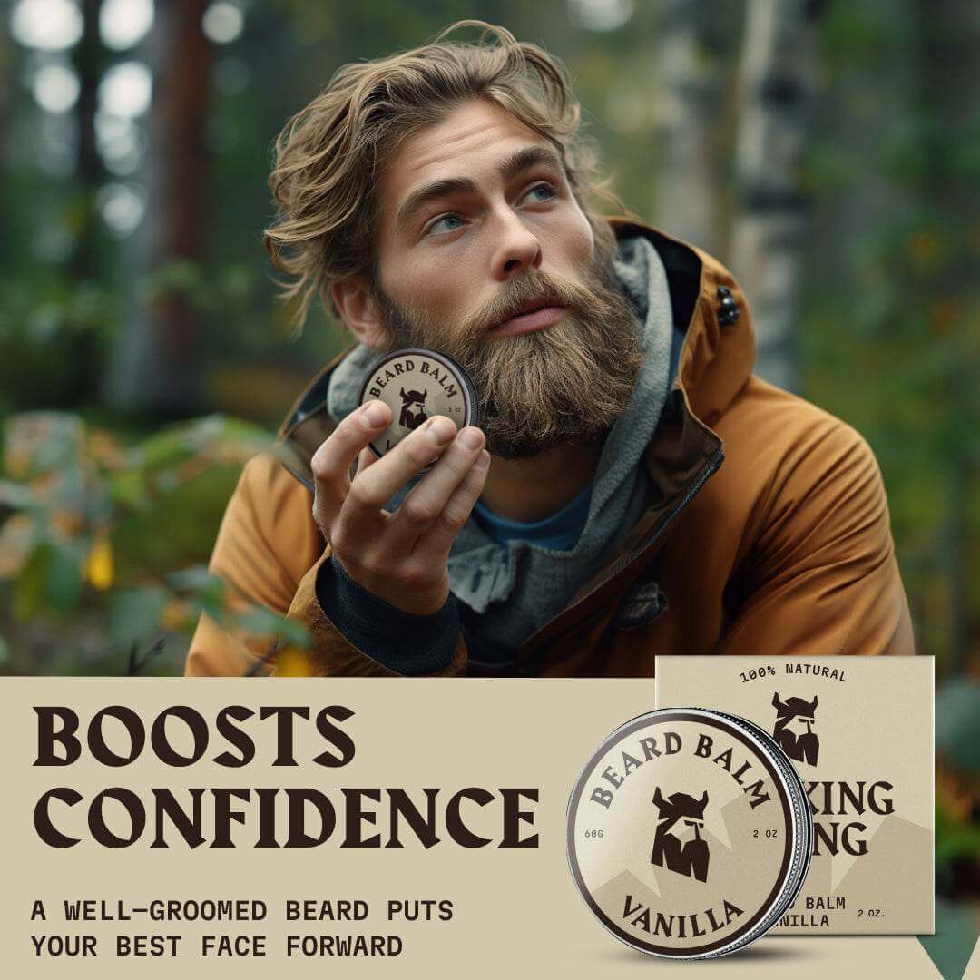 Man with a beard holding a jar of beard balm