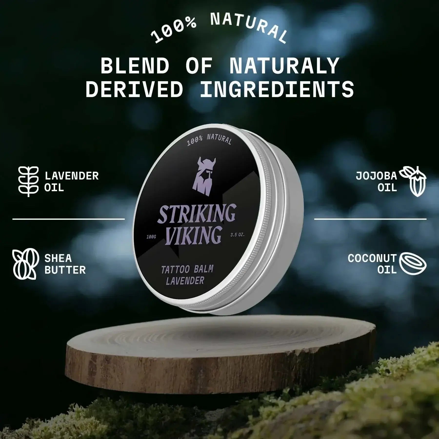 Tattoo balm container labeled 'Striking Viking