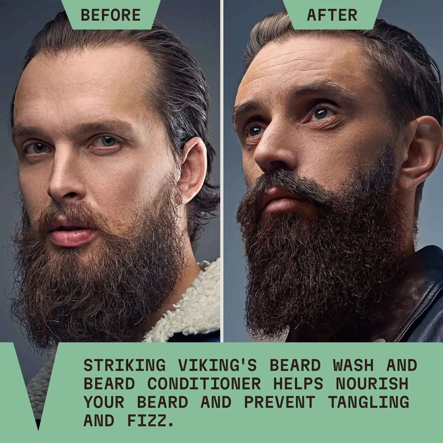 man with a beard using Striking Viking's beard wash and conditioner.